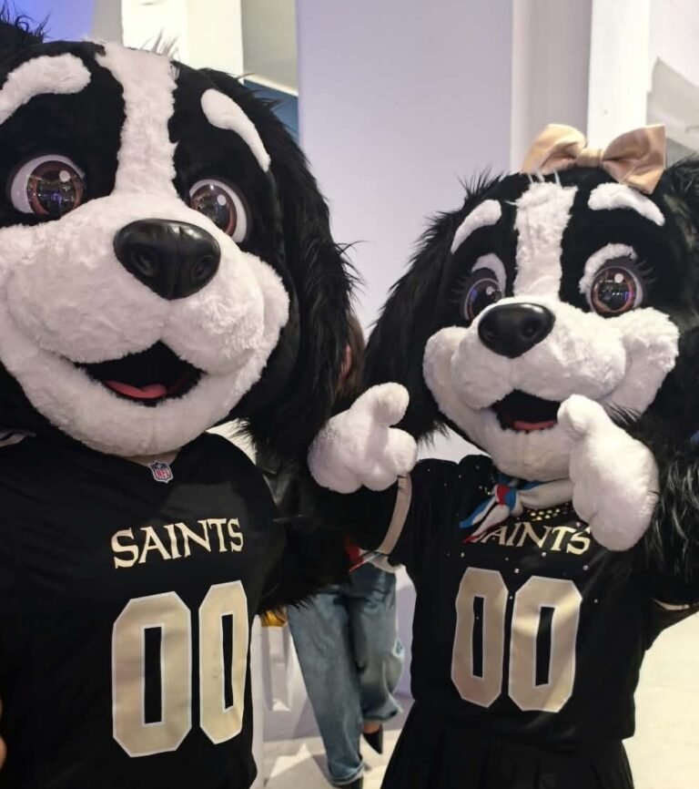 New Orleans Saints mascots greeting fans during NFL Paris Game festivities