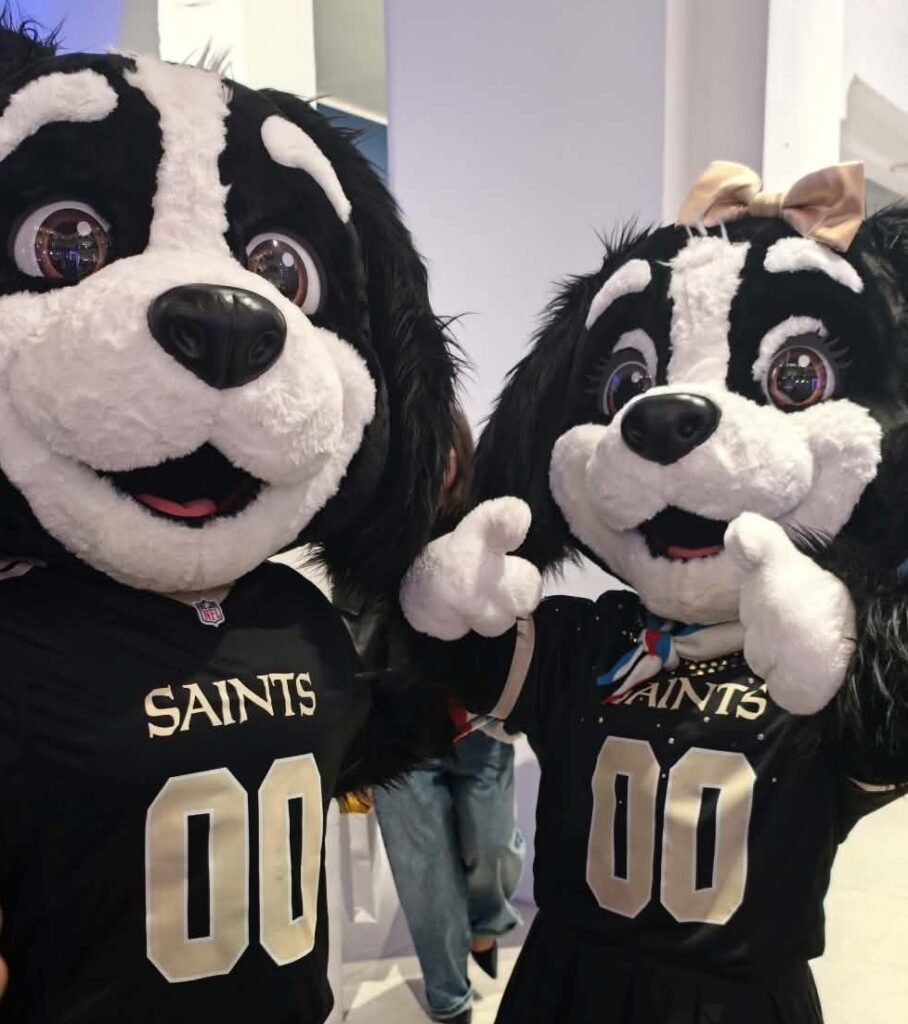 New Orleans Saints mascots greeting fans during NFL Paris Game festivities